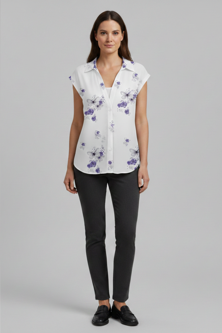 Women's Summer Top with Collared Neckline and Button Fastening