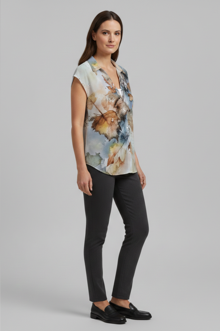 Women's Summer Top with Collared Neckline and Button Fastening