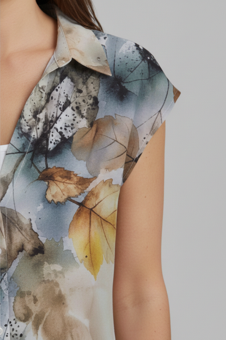 Women's Summer Top with Collared Neckline and Button Fastening