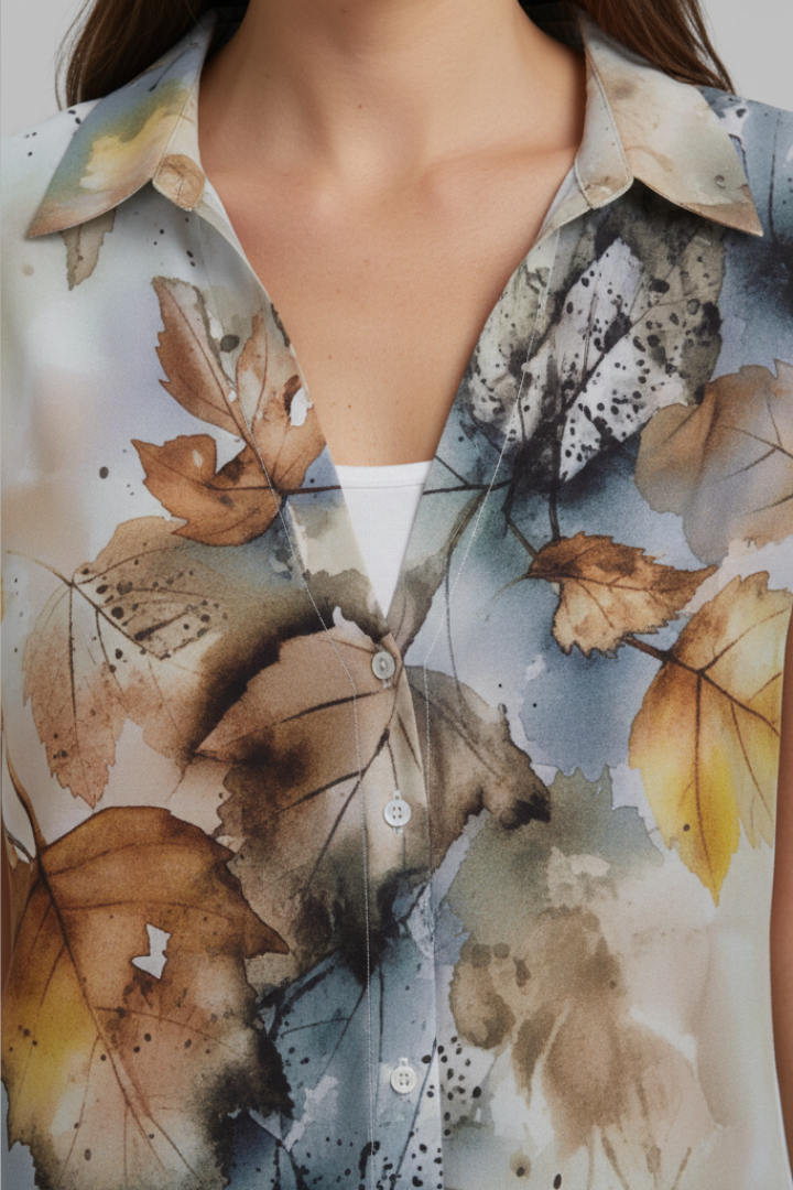 Women's Summer Top with Collared Neckline and Button Fastening