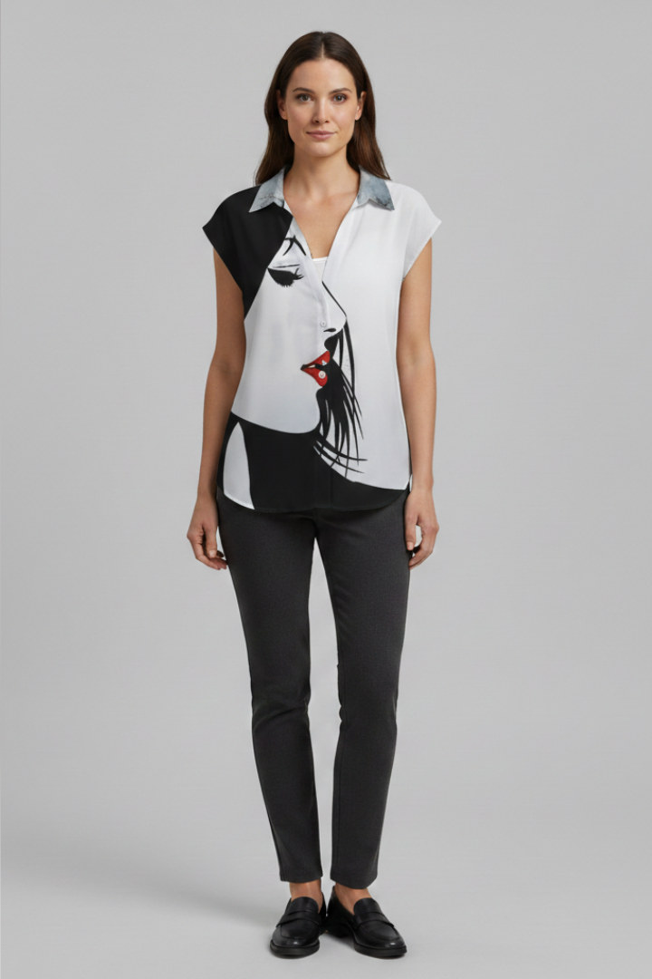 Women's Summer Top with Collared Neckline and Button Fastening