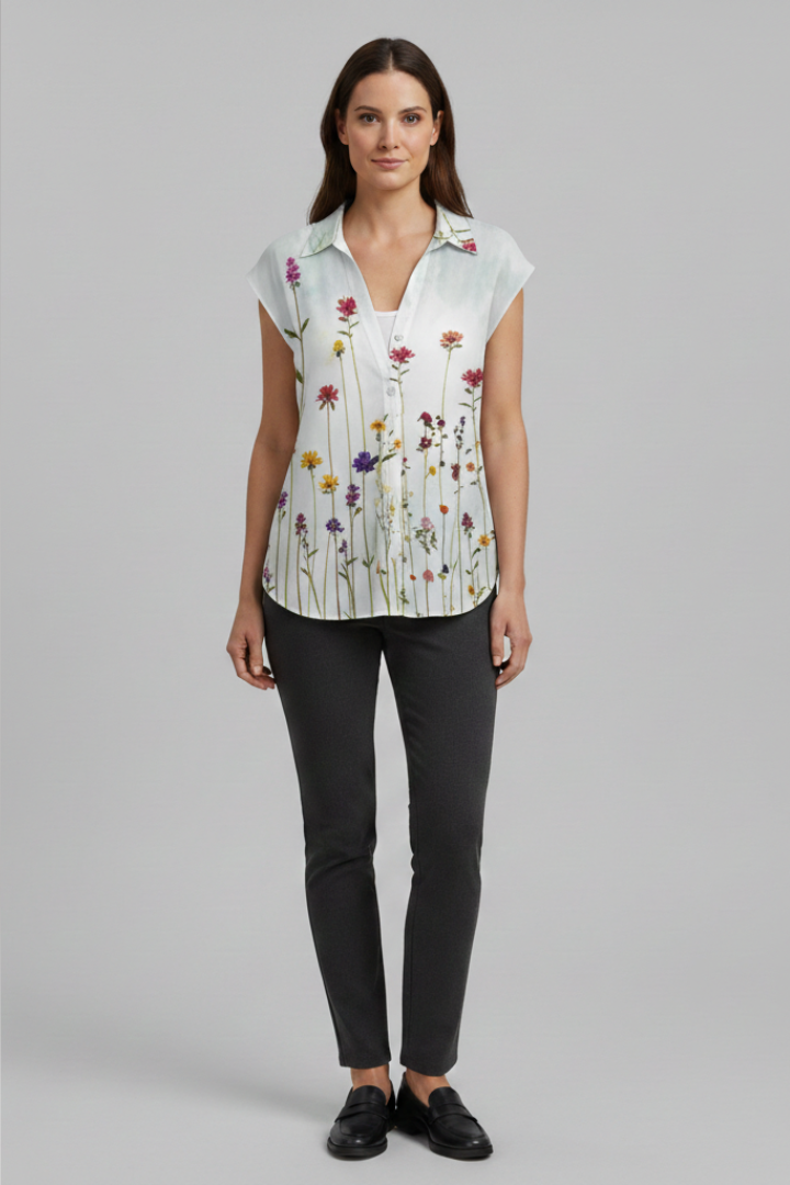 Women's Summer Top with Collared Neckline and Button Fastening