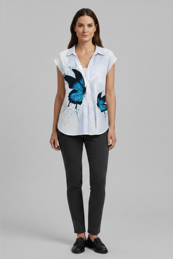 Women's Summer Top with Collared Neckline and Button Fastening