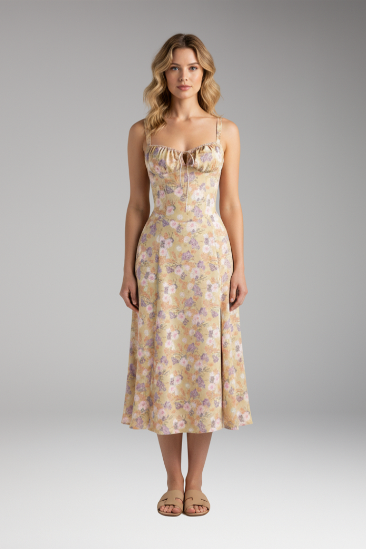 Women's Tailored Dress with Emphasized Waist and Classic Cut
