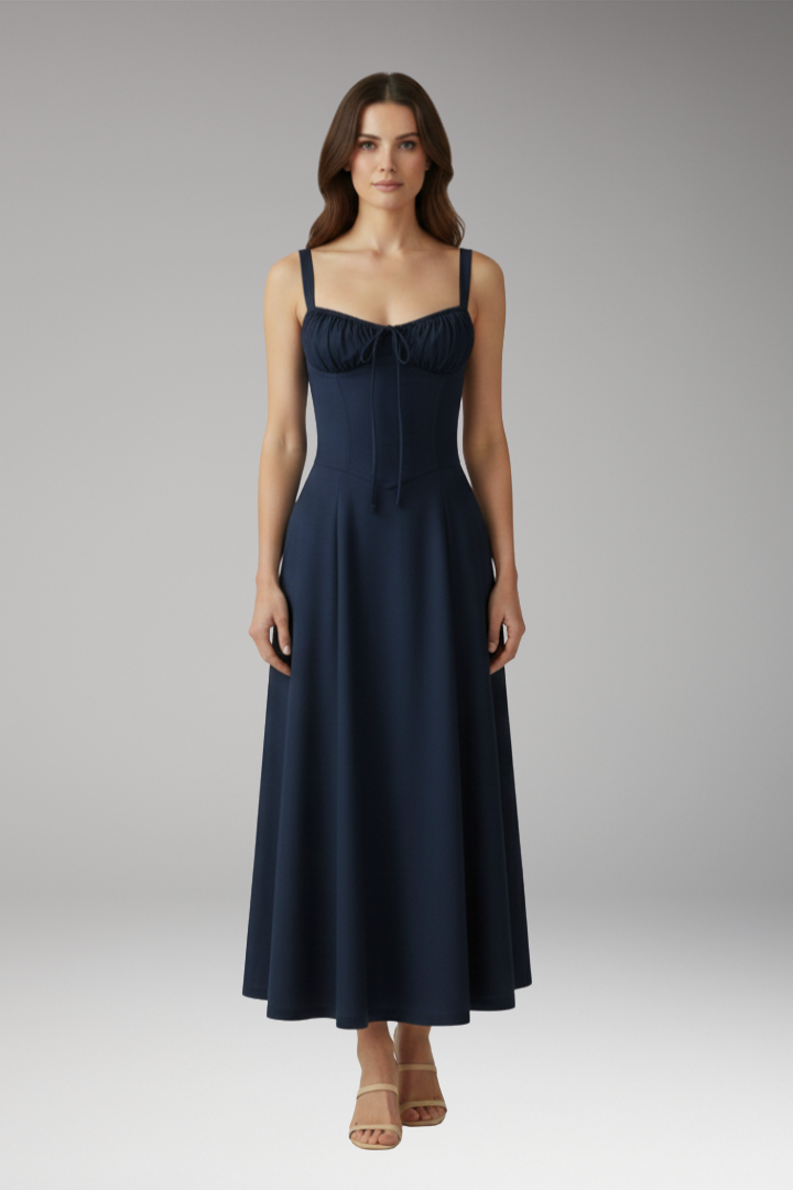 Women's Tailored Dress with Emphasized Waist and Classic Cut