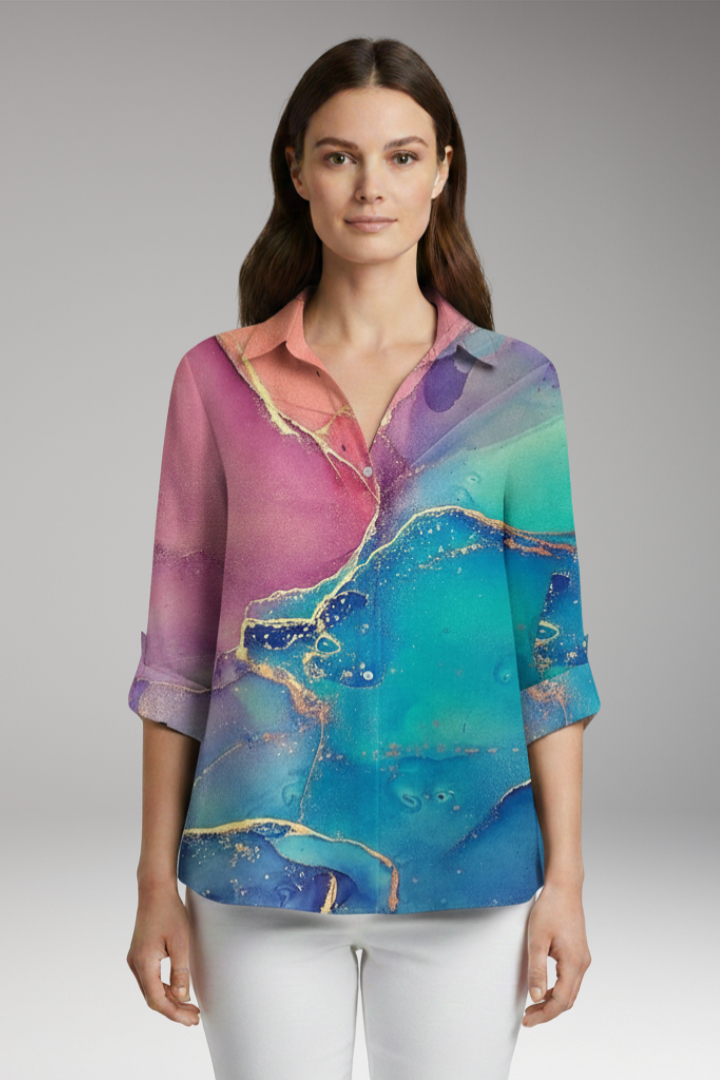 Women's Top with Floral Print and Long Sleeves