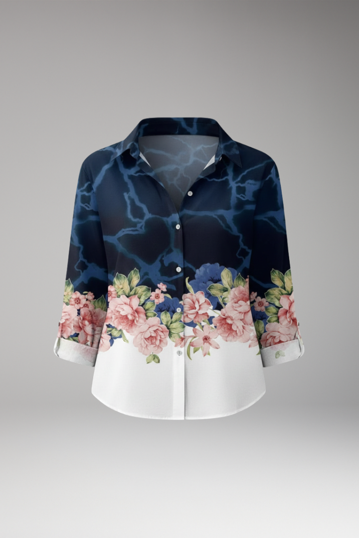 Women's Top with Floral Print and Long Sleeves