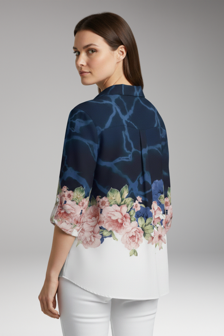 Women's Top with Floral Print and Long Sleeves