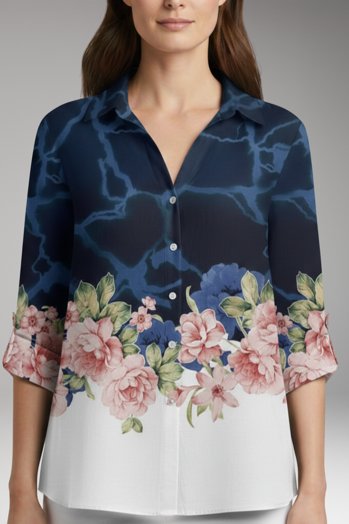 Women's Top with Floral Print and Long Sleeves