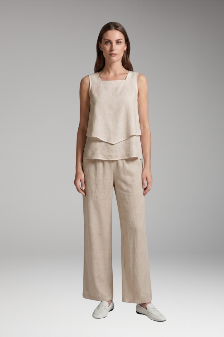 Women's Two-Piece Set with Sleeveless Top and Wide-Leg Pants