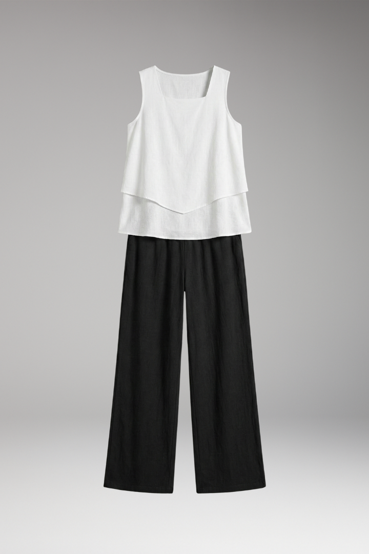 Women's Two-Piece Set with Sleeveless Top and Wide-Leg Pants