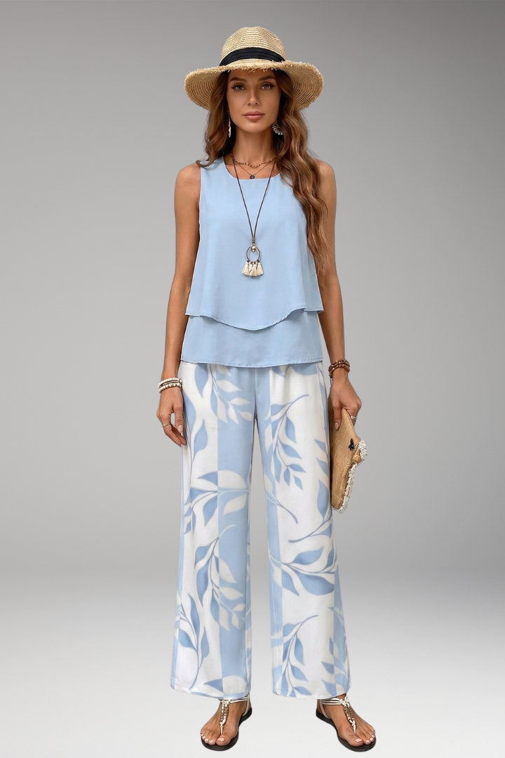 Women's Two-Piece Set with Sleeveless Top and Wide-Leg Pants