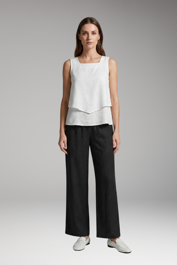Women's Two-Piece Set with Sleeveless Top and Wide-Leg Pants