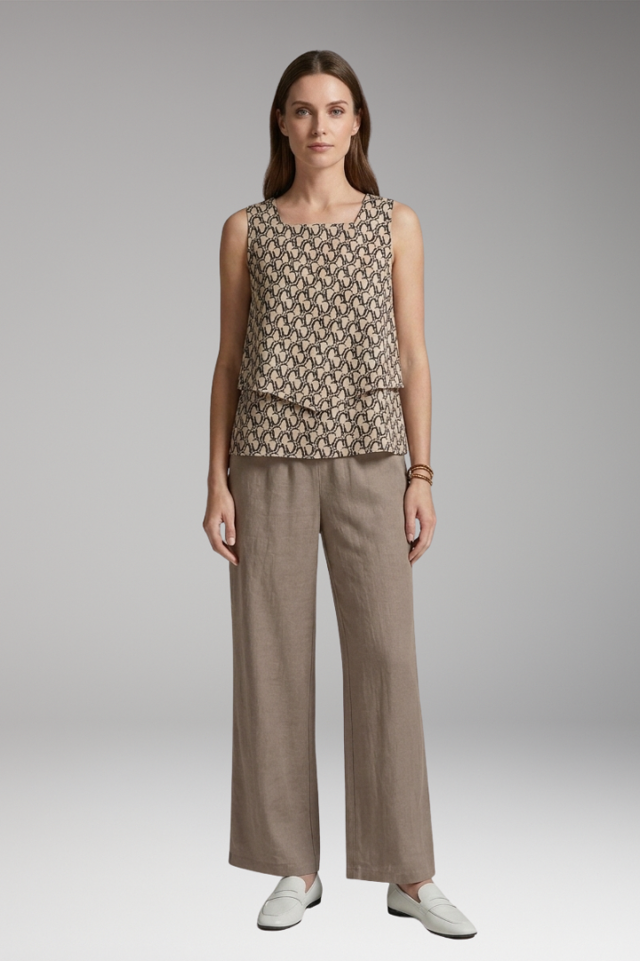 Women's Two-Piece Set with Sleeveless Top and Wide-Leg Pants