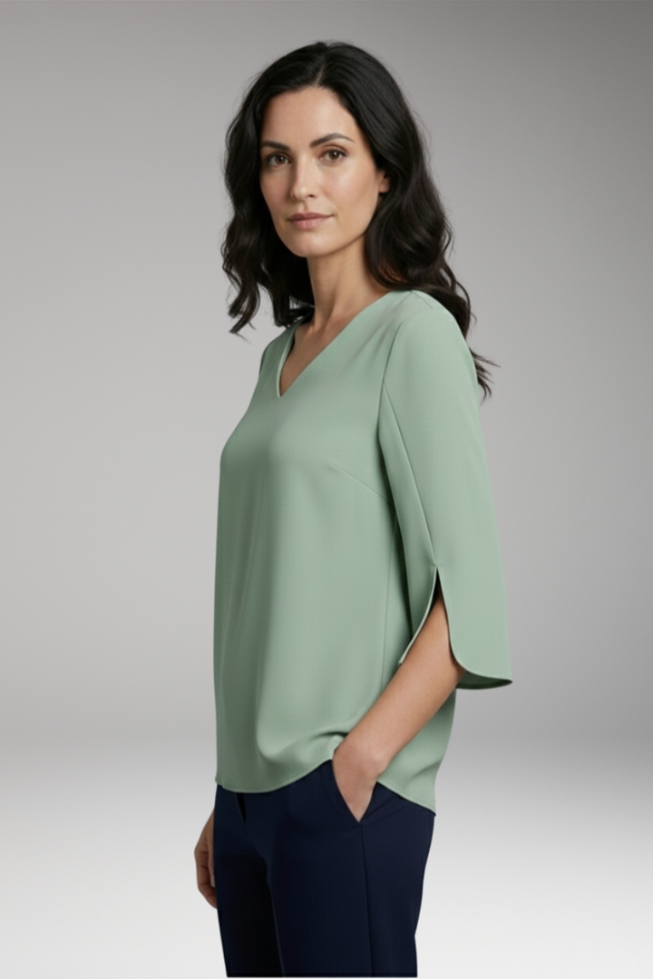 Women's V-Neck Blouse with 3/4 Sleeves