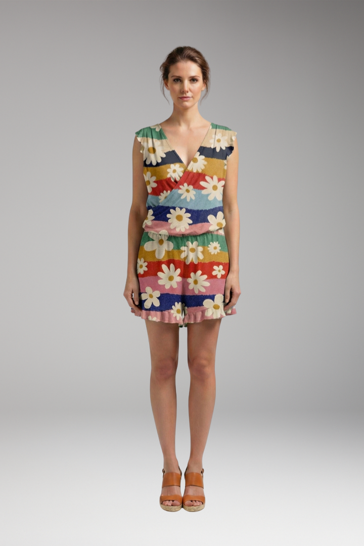 Women's Vintage Floral Jumpsuit with Loose Fit and Flowing Design