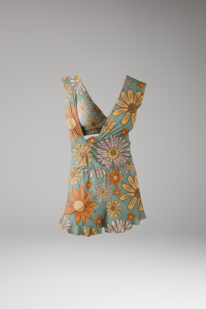 Women's Vintage Floral Jumpsuit with Loose Fit and Flowing Design