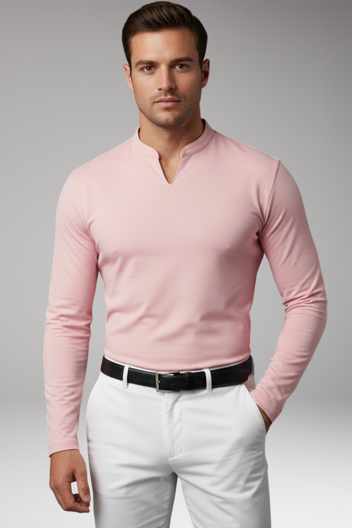 Men’s V-Neck Shirt with Buttonless Design