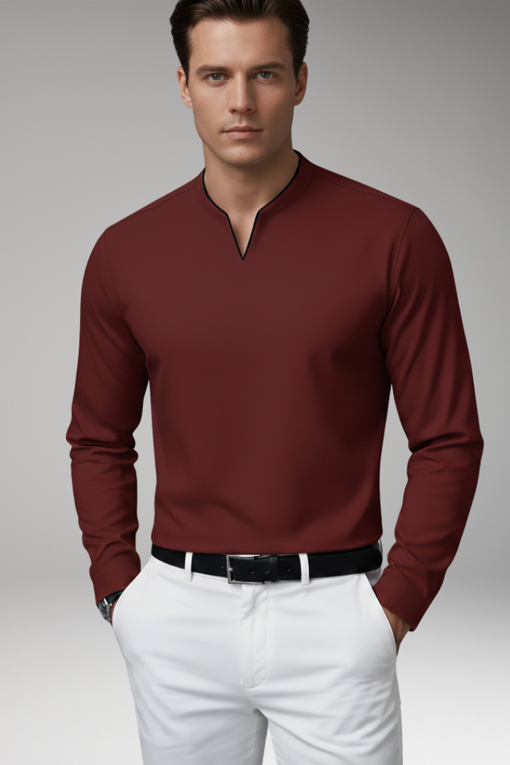 Men’s V-Neck Shirt with Buttonless Design