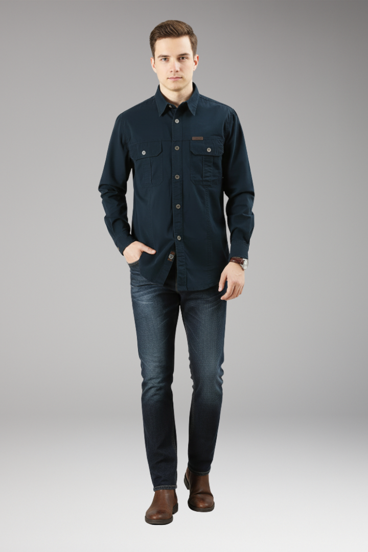 Men's Button-Up Shirt with Pockets and Collar