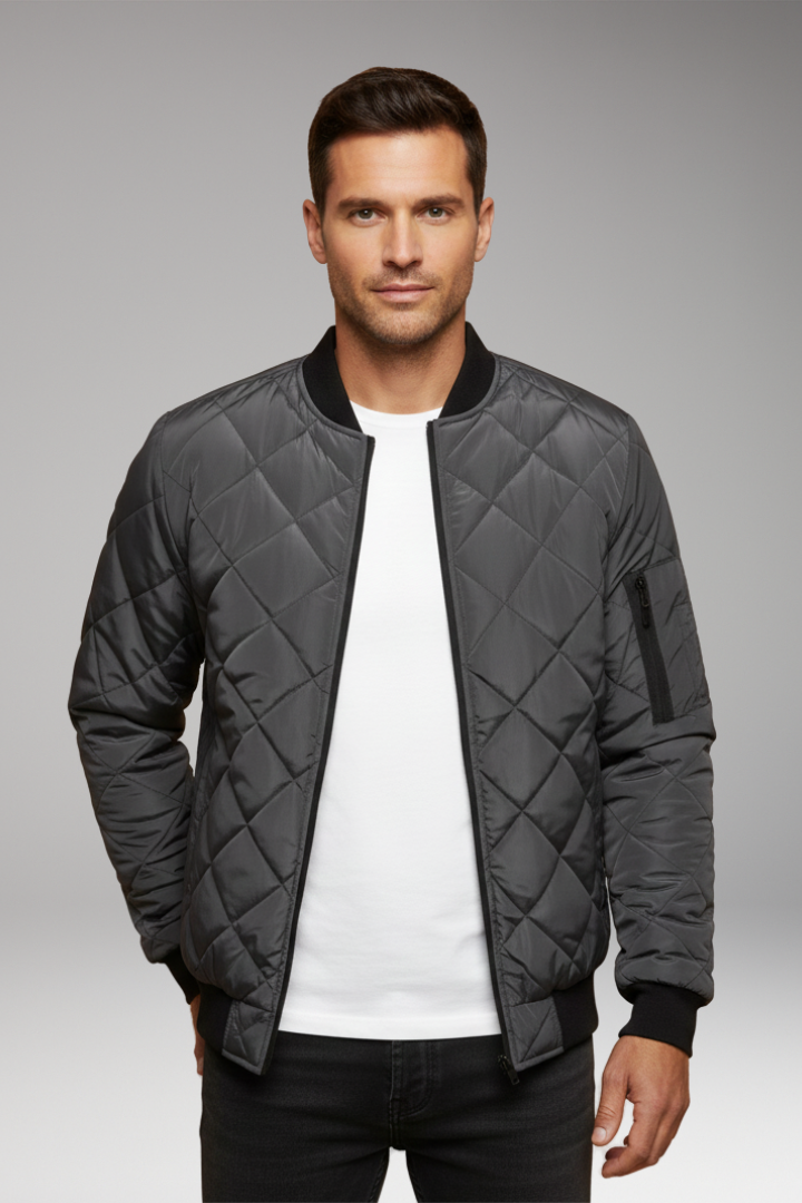 Men's Padded Jacket with Stand Collar and Zipper