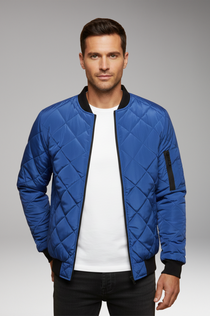 Men's Padded Jacket with Stand Collar and Zipper