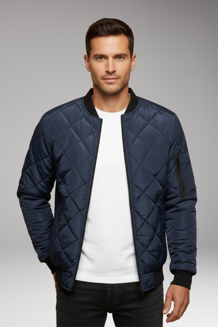 Men's Padded Jacket with Stand Collar and Zipper