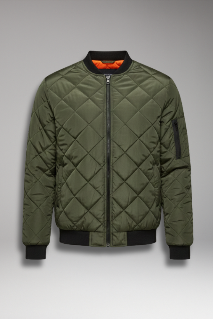 Men's Padded Jacket with Stand Collar and Zipper