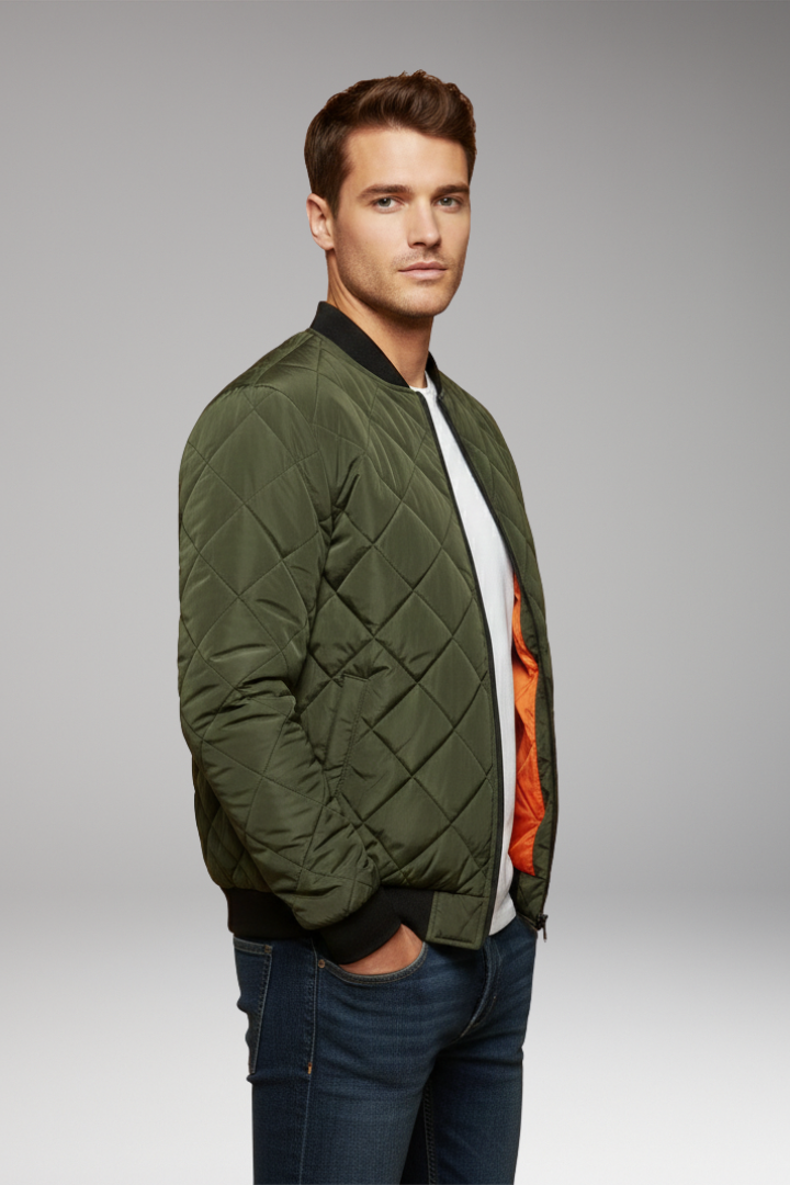 Men's Padded Jacket with Stand Collar and Zipper