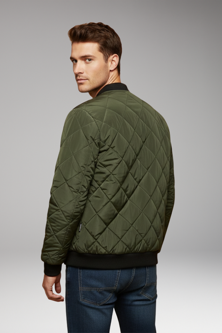 Men's Padded Jacket with Stand Collar and Zipper