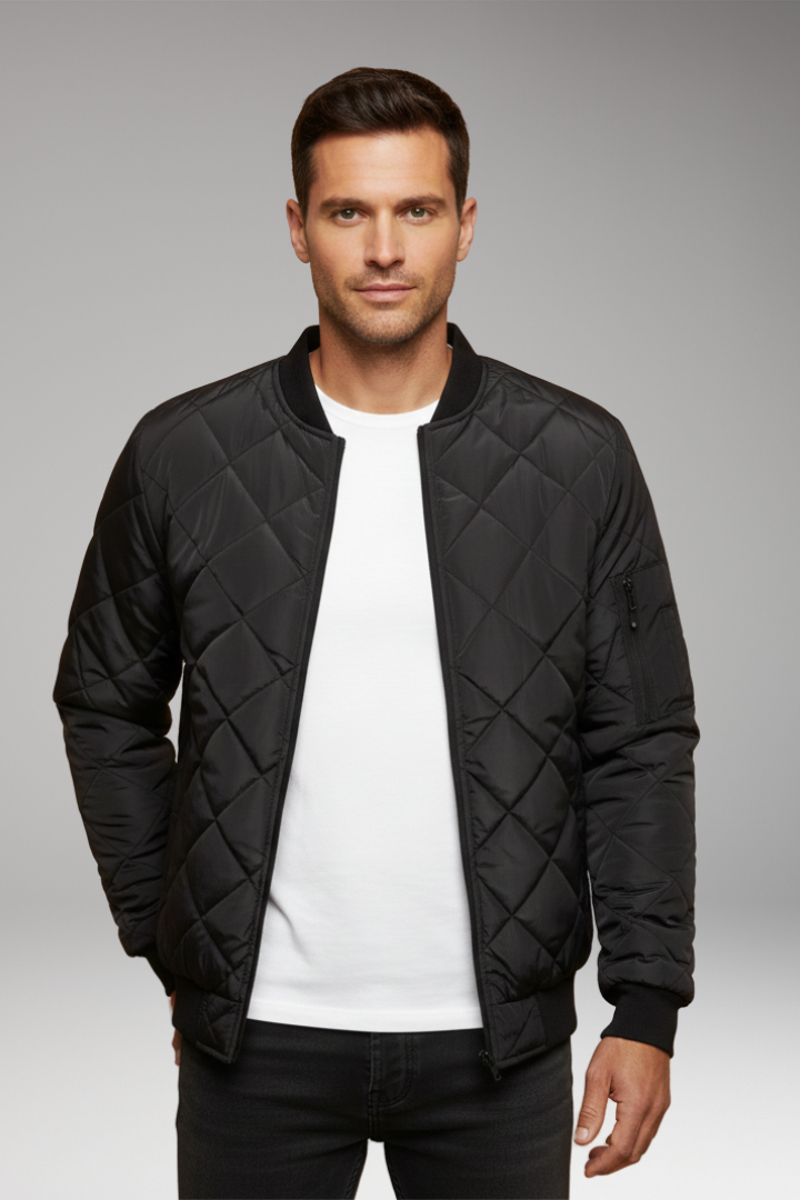 Men's Padded Jacket with Stand Collar and Zipper