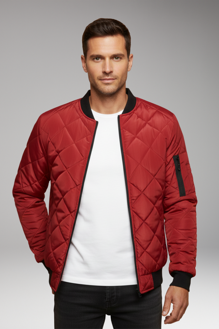 Men's Padded Jacket with Stand Collar and Zipper