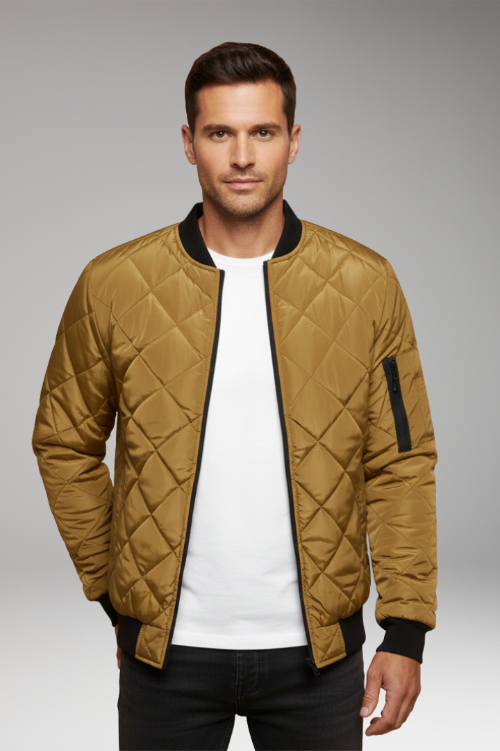 Men's Padded Jacket with Stand Collar and Zipper