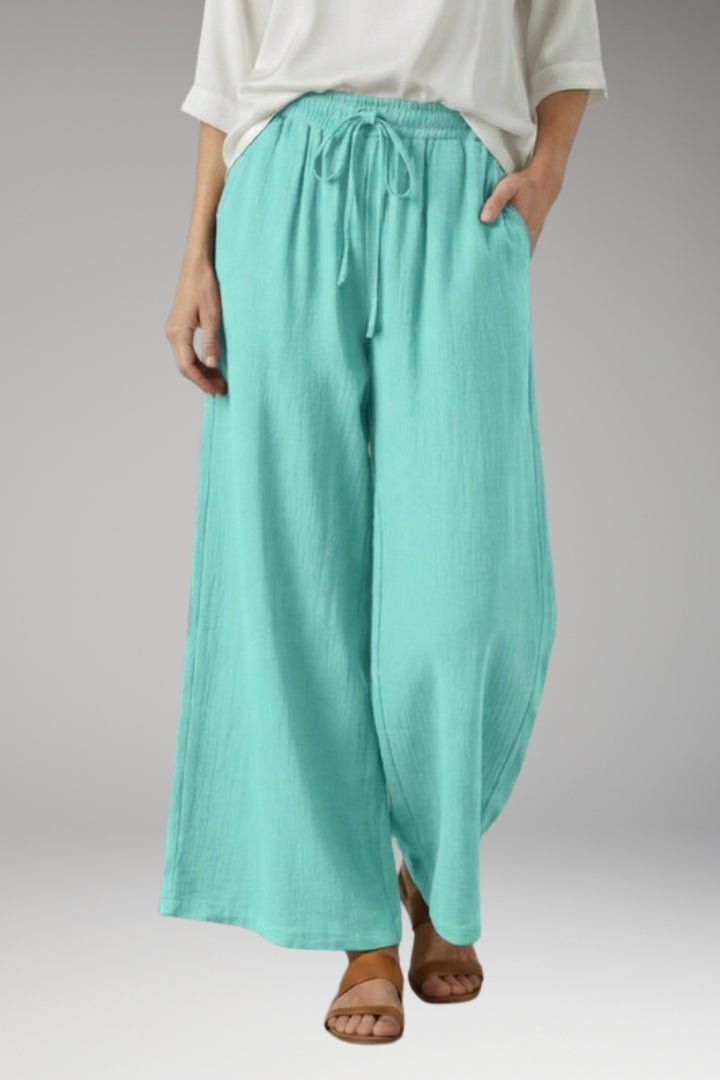 Women's Wide-Leg Trousers with High-Waisted Fit and Drawstring Waistband