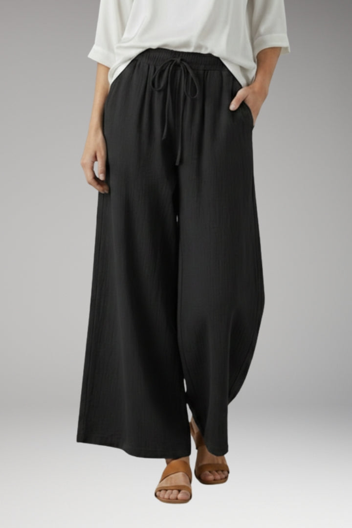Women's Wide-Leg Trousers with High-Waisted Fit and Drawstring Waistband