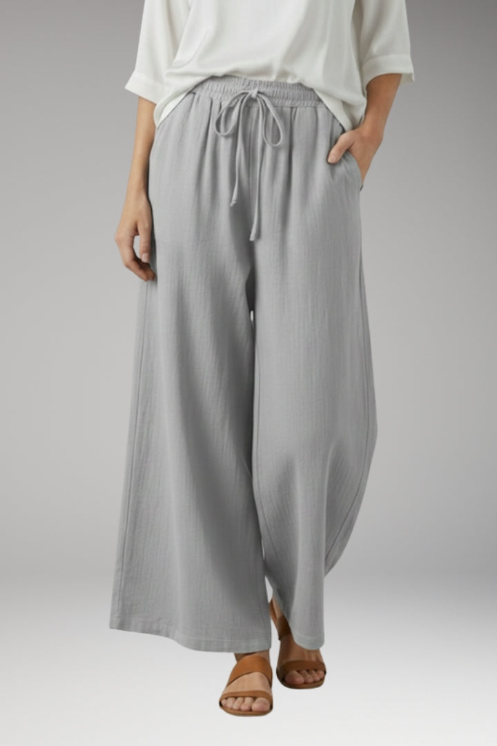 Women's Wide-Leg Trousers with High-Waisted Fit and Drawstring Waistband