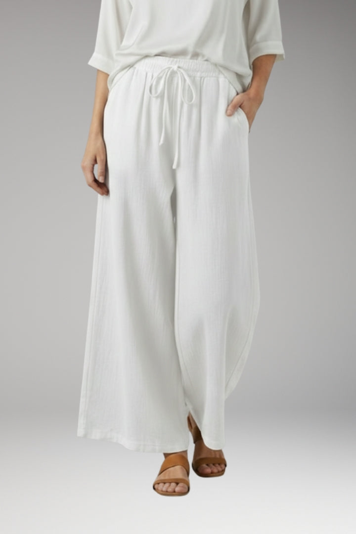 Women's Wide-Leg Trousers with High-Waisted Fit and Drawstring Waistband
