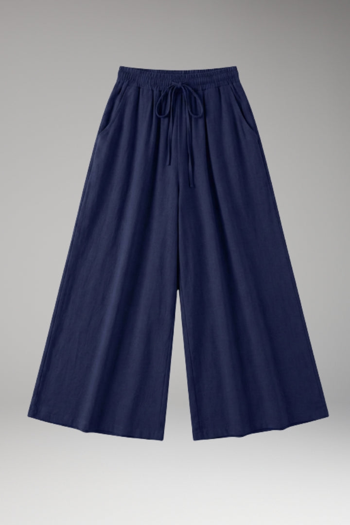Women's Wide-Leg Trousers with High-Waisted Fit and Drawstring Waistband