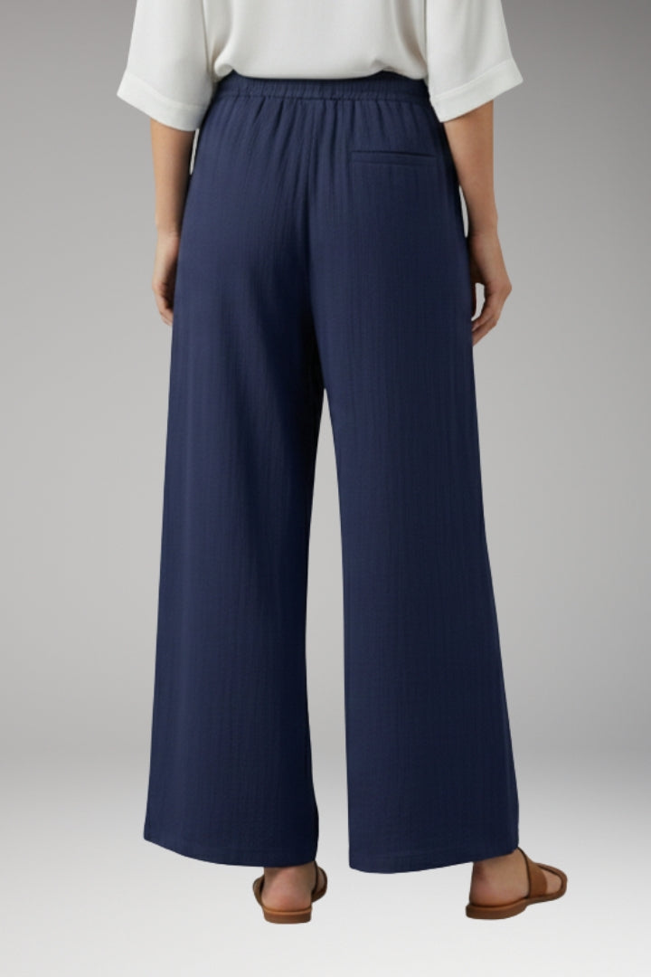 Women's Wide-Leg Trousers with High-Waisted Fit and Drawstring Waistband