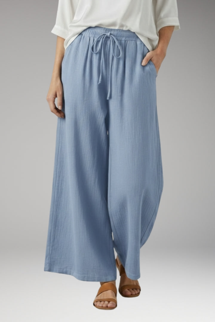 Women's Wide-Leg Trousers with High-Waisted Fit and Drawstring Waistband