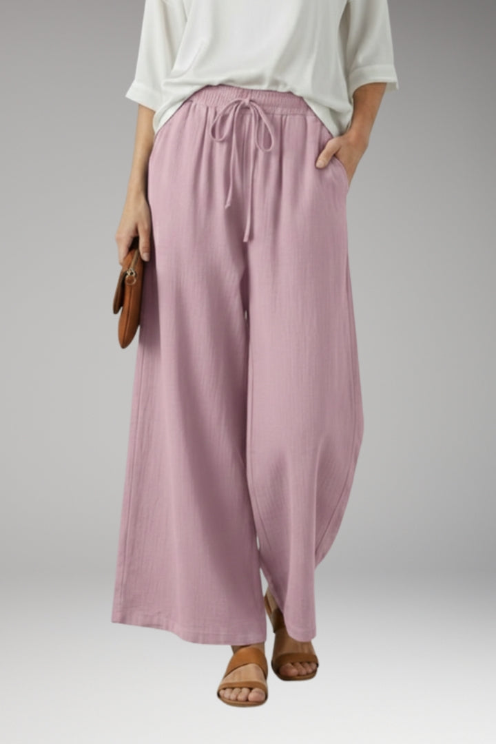 Women's Wide-Leg Trousers with High-Waisted Fit and Drawstring Waistband