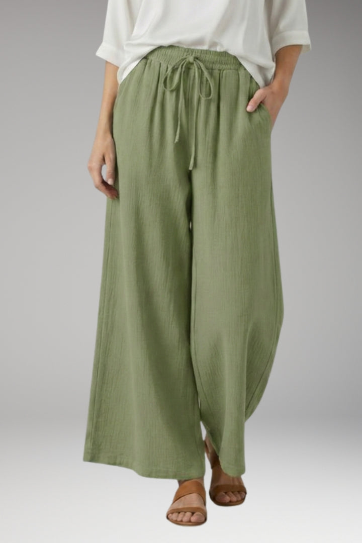 Women's Wide-Leg Trousers with High-Waisted Fit and Drawstring Waistband