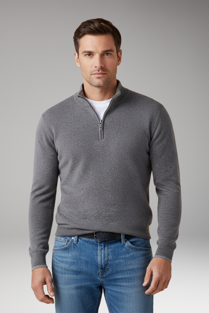 Men's Pullover Sweater with Zipper Collar