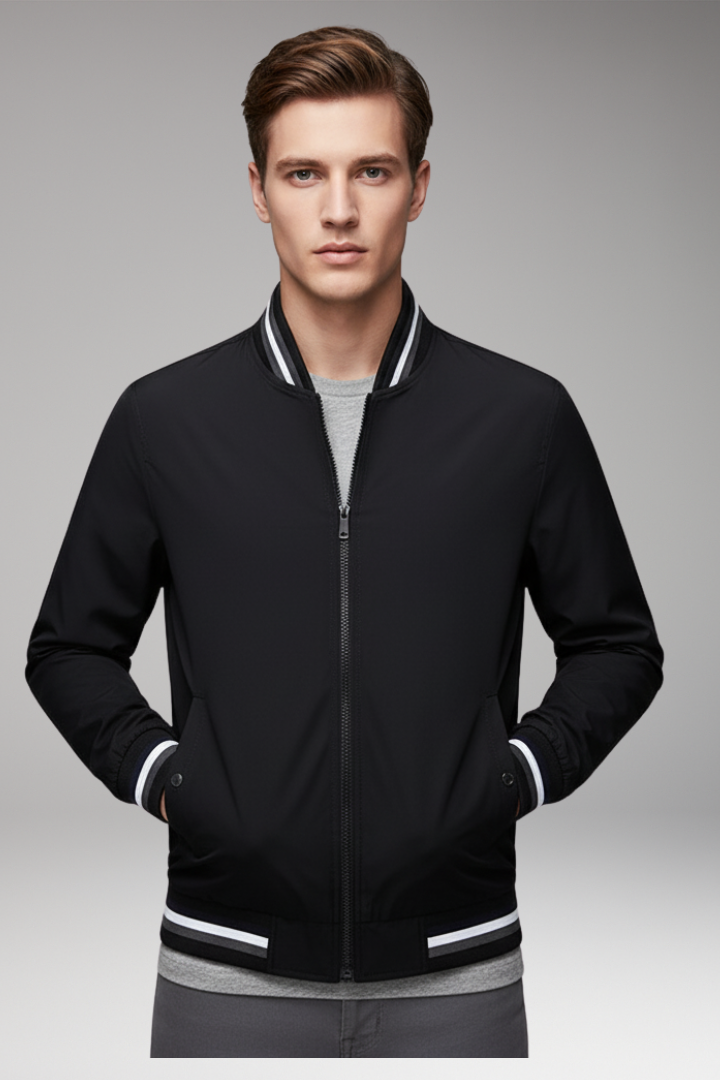 Men's Bomber Jacket with Zipper and Pockets