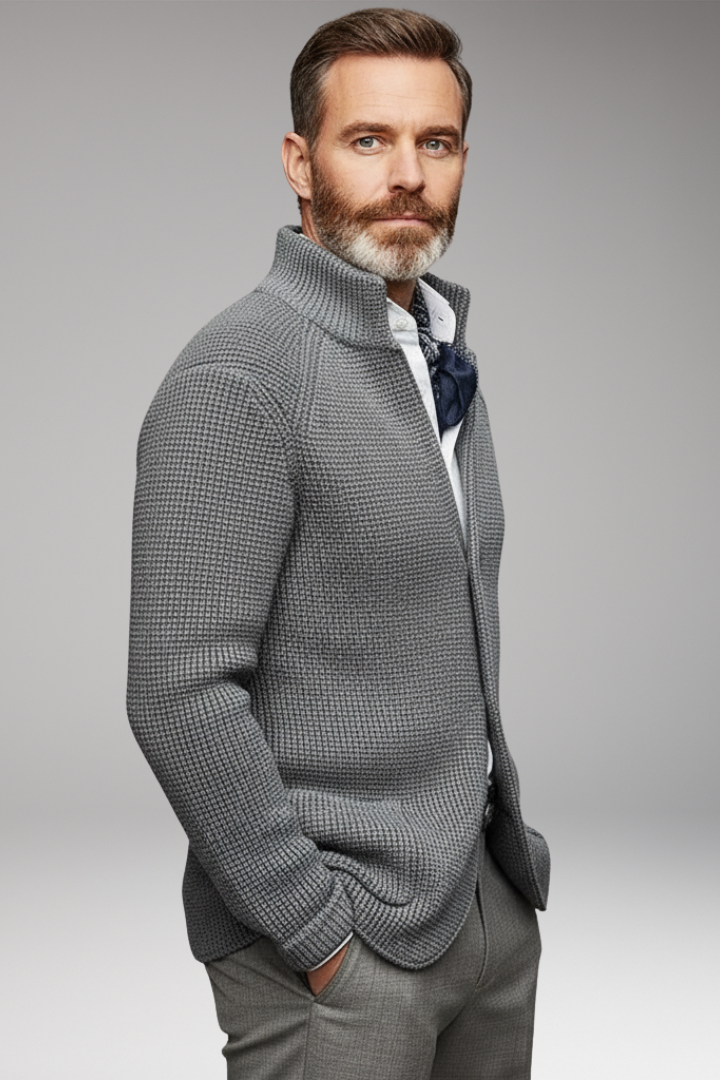 Men’s Knit Blazer with Stand Collar and Pockets