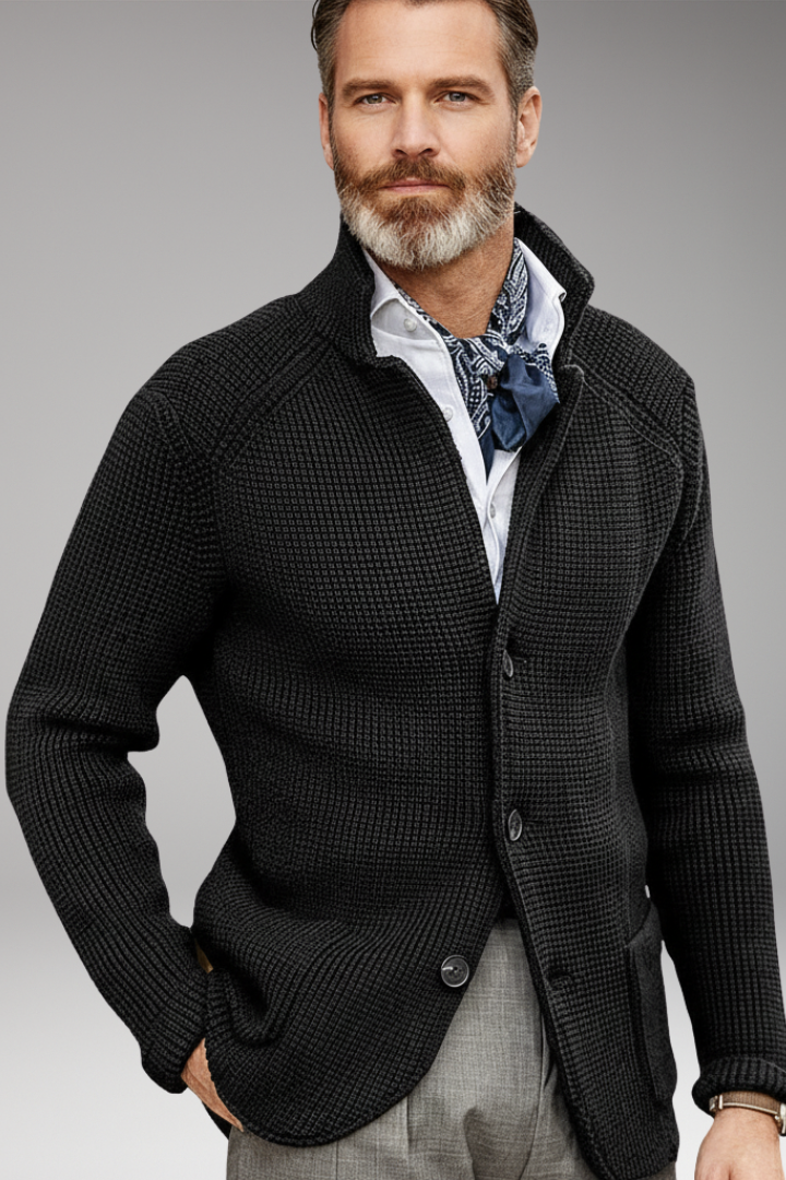 Men’s Knit Blazer with Stand Collar and Pockets