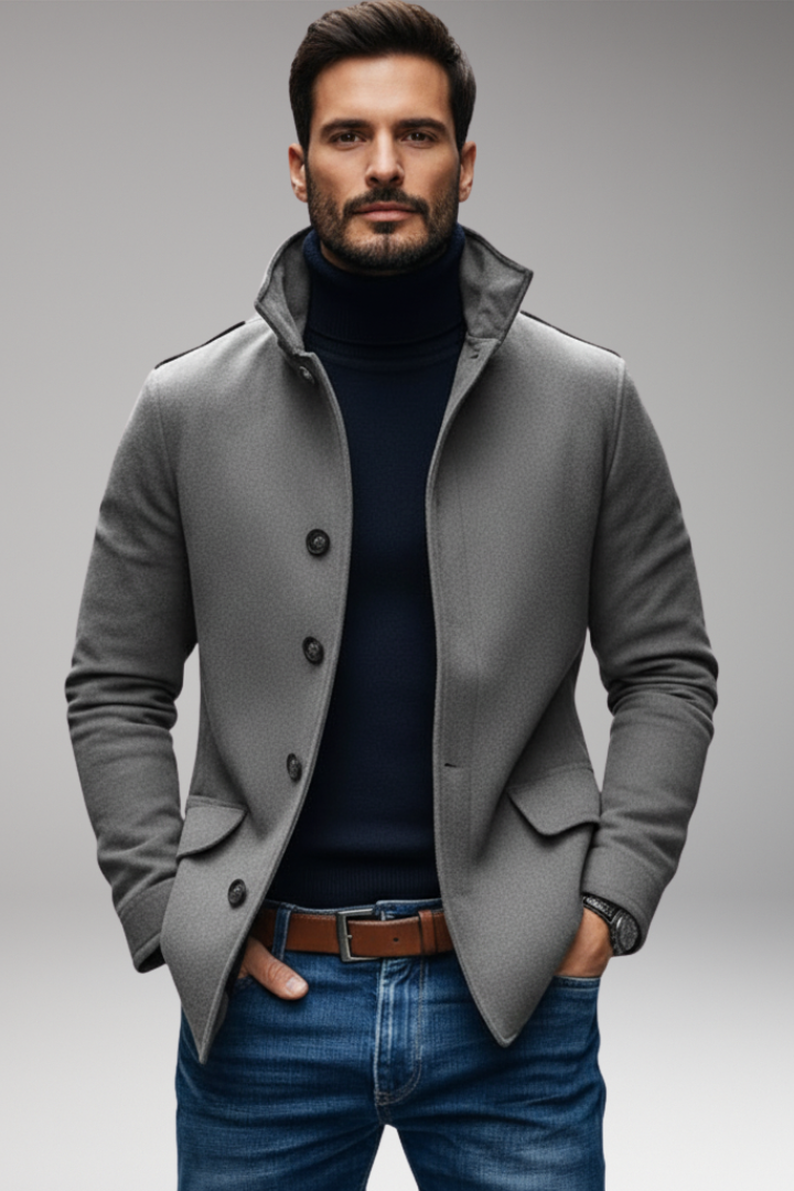Men’s Short Coat with Lapel and Buttons