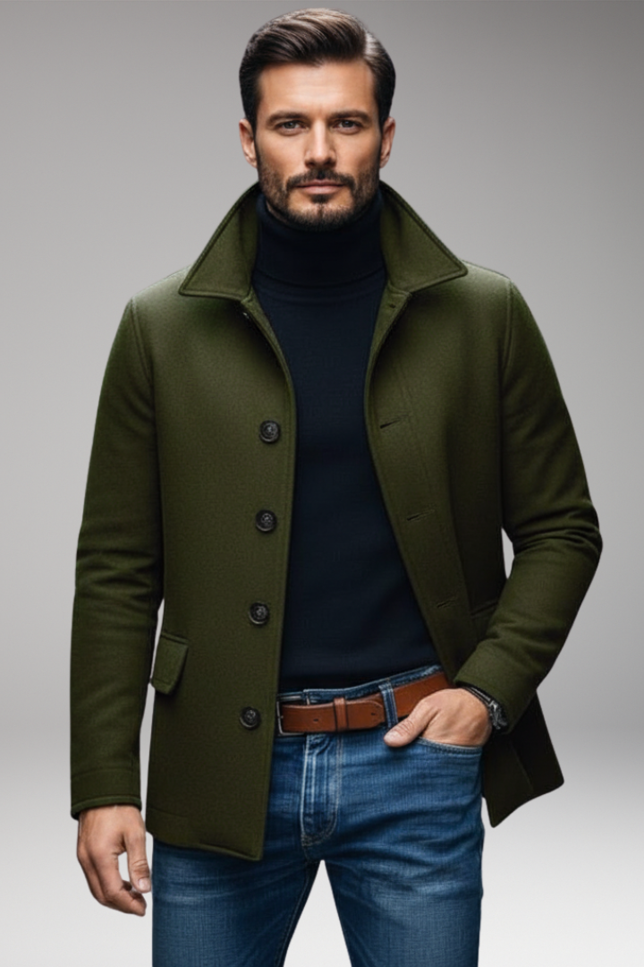 Men’s Short Coat with Lapel and Buttons