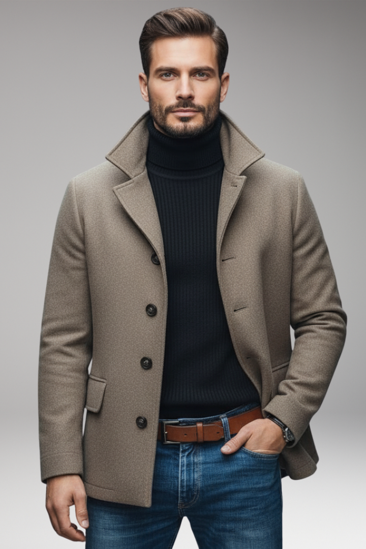 Men’s Short Coat with Lapel and Buttons