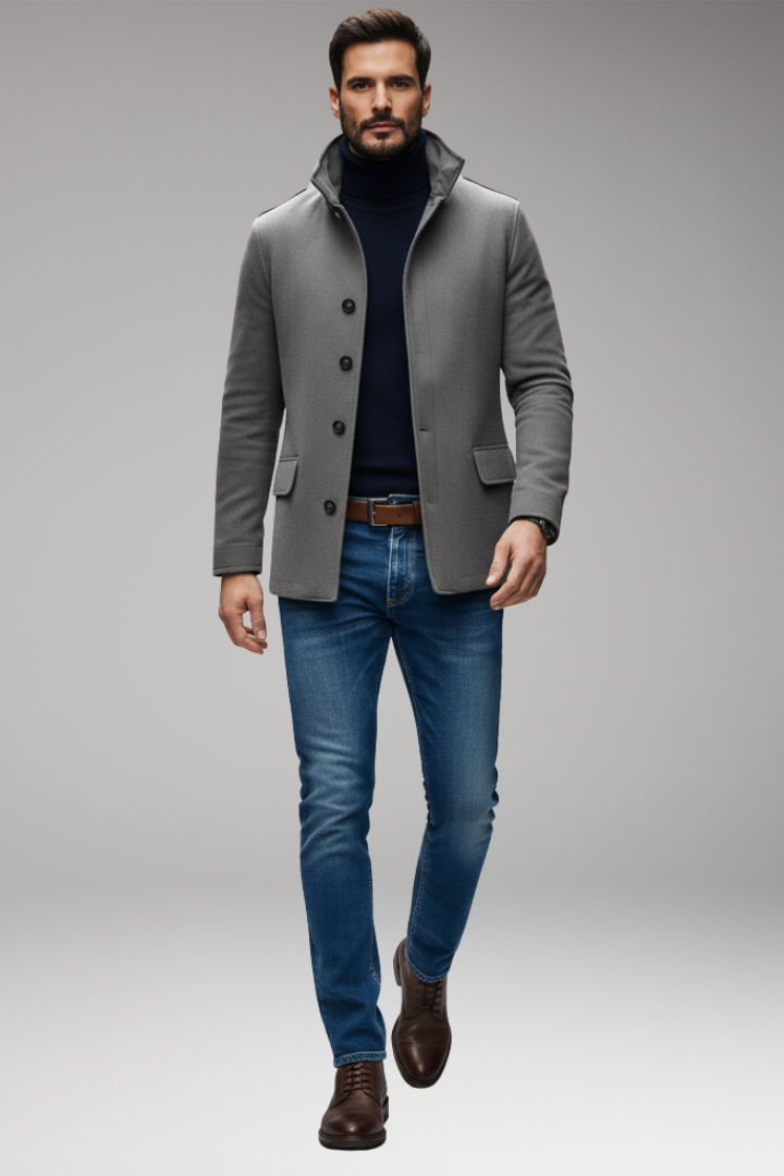 Men’s Short Coat with Lapel and Buttons